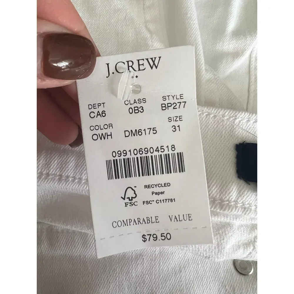 NWT J. Crew Women's Classic Fit Denim Rolled Hem Cut-Off Shorts White Size 31